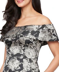 Alex Evenings Women's Printed Jacquard Long Ballgown Dress