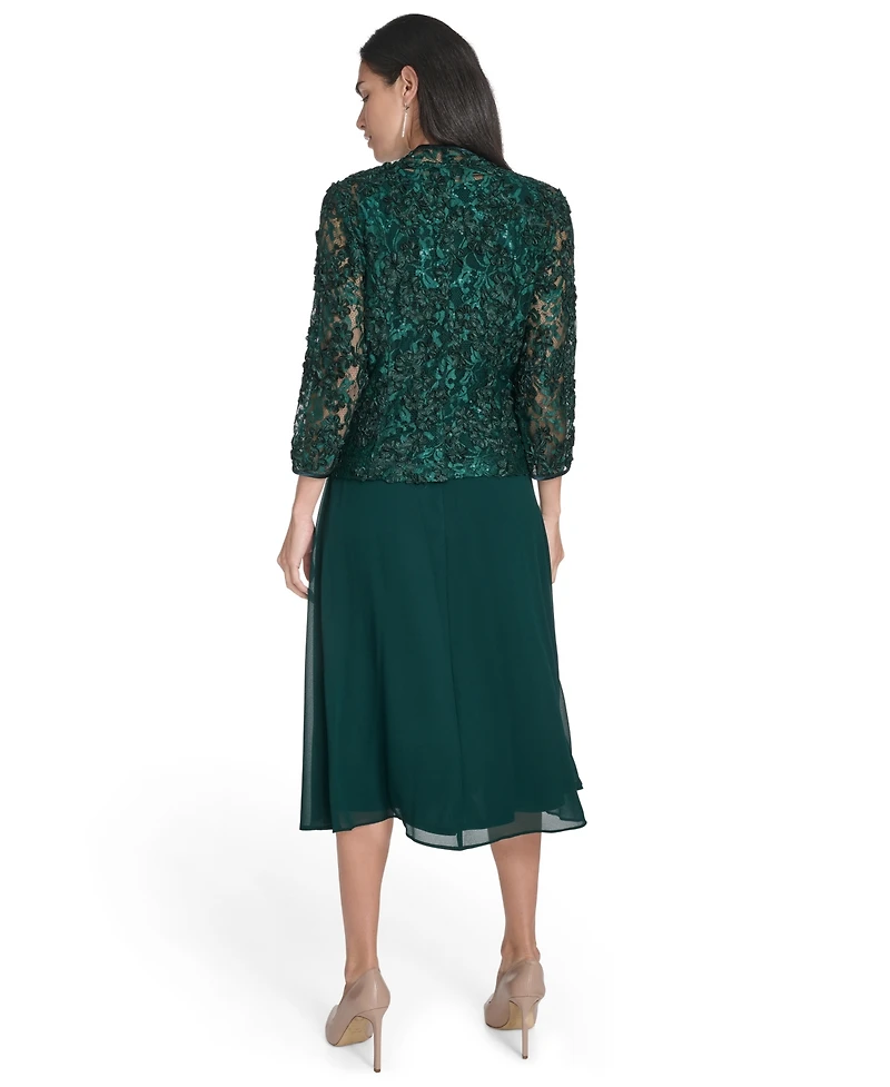 Jessica Howard Women's Soutache Jacket & Jewel-Neck Midi Dress