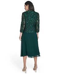 Jessica Howard Women's Soutache Jacket & Jewel-Neck Midi Dress