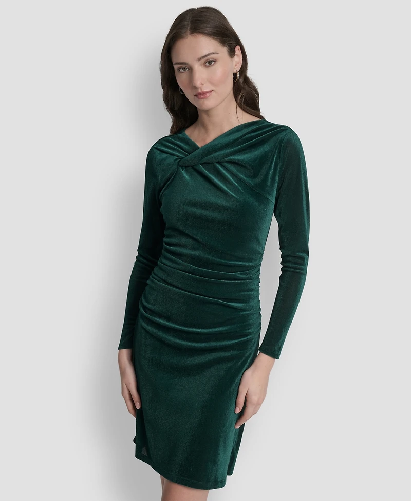 Dkny Women's Long Sleeve Asymmetrical Neck Sheath Dress