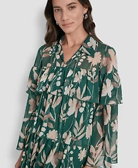 Dkny Women's Long Sleeve Tiered Ruffle Dress
