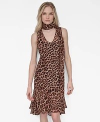Dkny Women's Sleeveless Scarf Neck Ruffle Dress