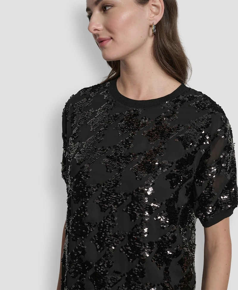 Dkny Women's Short Sleeve Sequin Tunic Dress