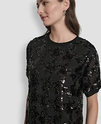 Dkny Women's Short Sleeve Sequin Tunic Dress