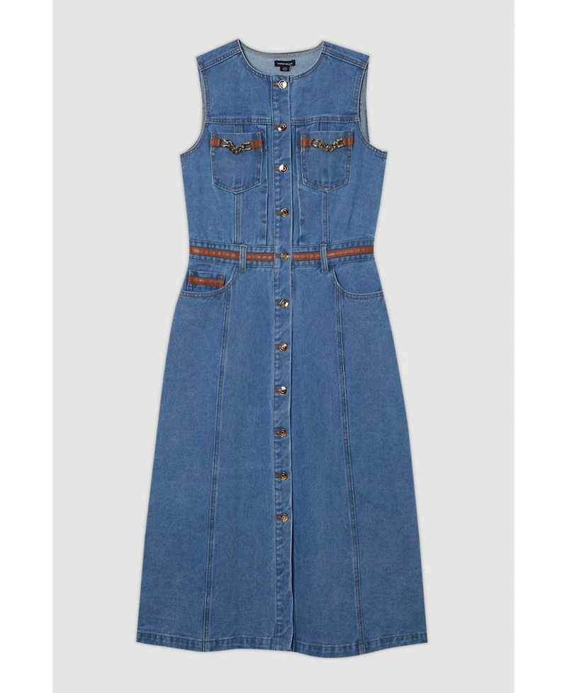 Karen Millen Women's Sleeveless Midi Denim Dress