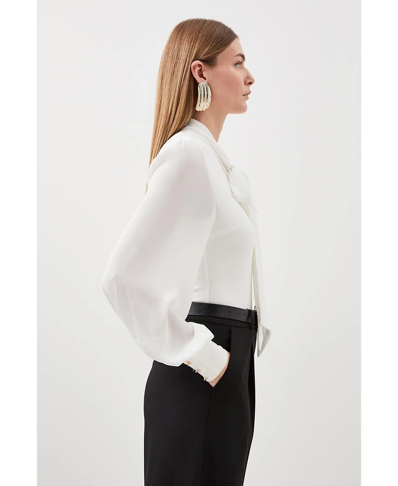 Karen Millen Women's Tie Neck Long Sleeve Bodysuit