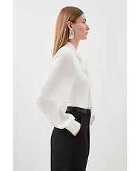 Karen Millen Women's Tie Neck Long Sleeve Bodysuit