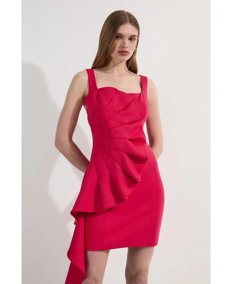 Karen Millen Women's Scuba Drama Ruffle Woven Mini Dress