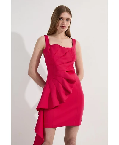 Karen Millen Women's Scuba Drama Ruffle Woven Mini Dress