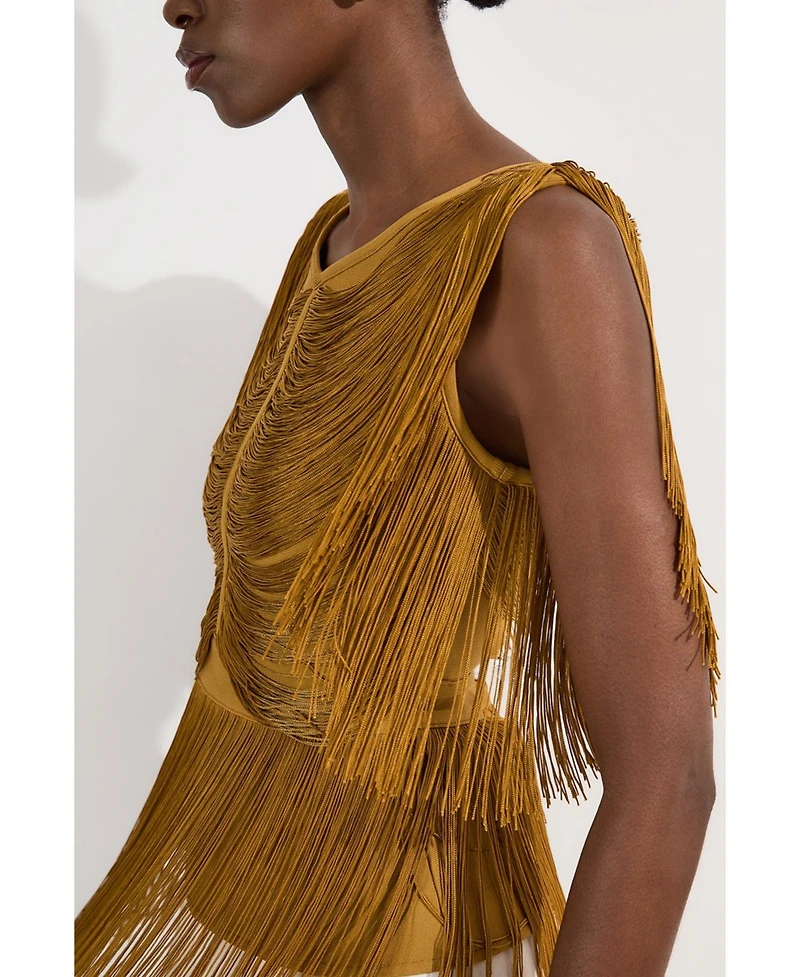 Karen Millen Women's Draped Fringe Knitted Top