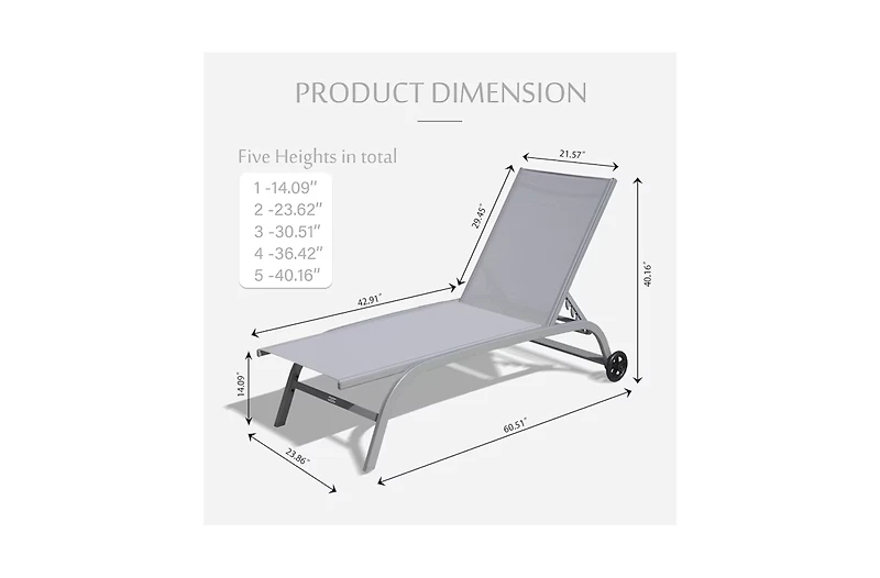 Clihome Patio Chaise Lounge Outdoor Aluminum Polypropylene Chair Set of 2 Woven Stackable Gray Aluminum Frame Stationary Chaise Lounge Chair with Gray