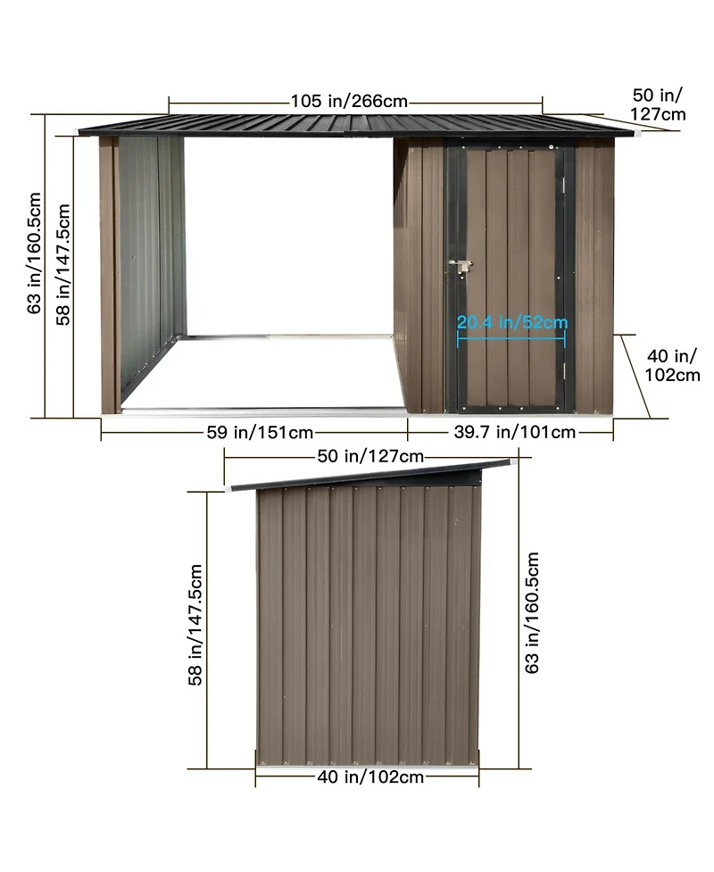 Streamdale Furniture Metal Firewood Rack & Storage Shed - Brown/Black