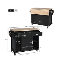 Maison Boucle 52" Rolling Kitchen Island with Drop Leaf, Sliding Barn Door & Adjustable Storage, Mobile Cart Towel Spice Rack-Maison