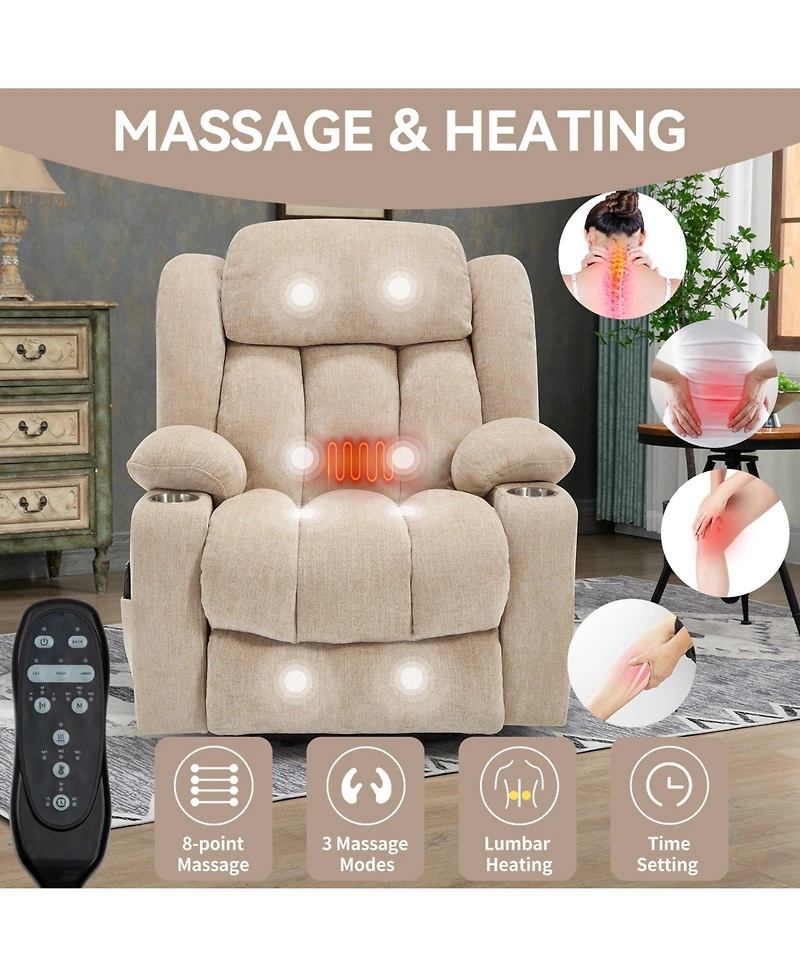 Boyel Living Chenille Power Lift Chair Recliner with 8-Point Vibration Massage and Lumbar Heating