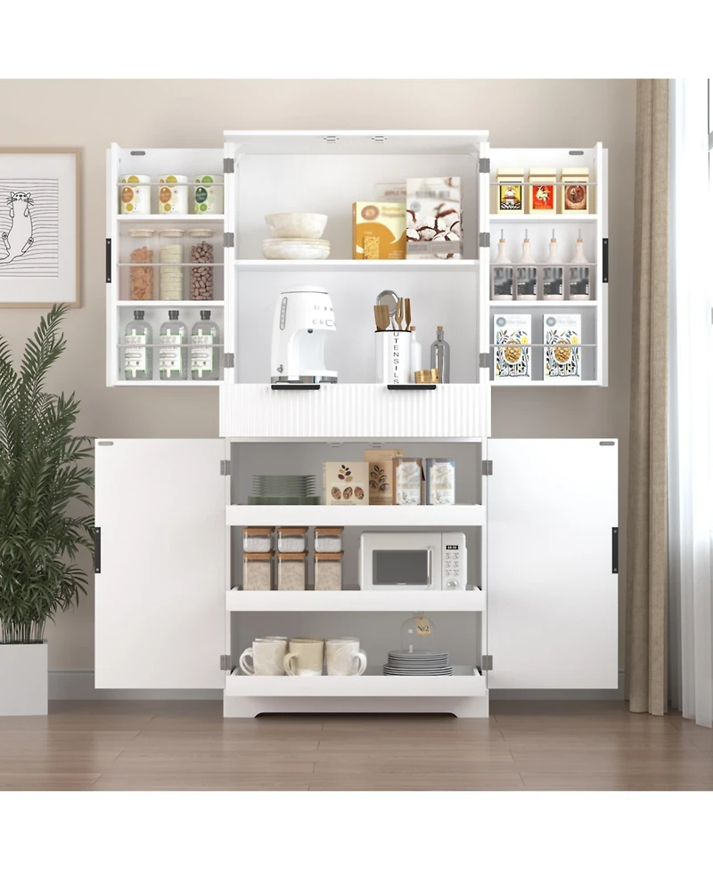 Streamdale Furniture 72" Fluted Pantry Cabinet - Keyboard Drawers & Adjustable Shelves White