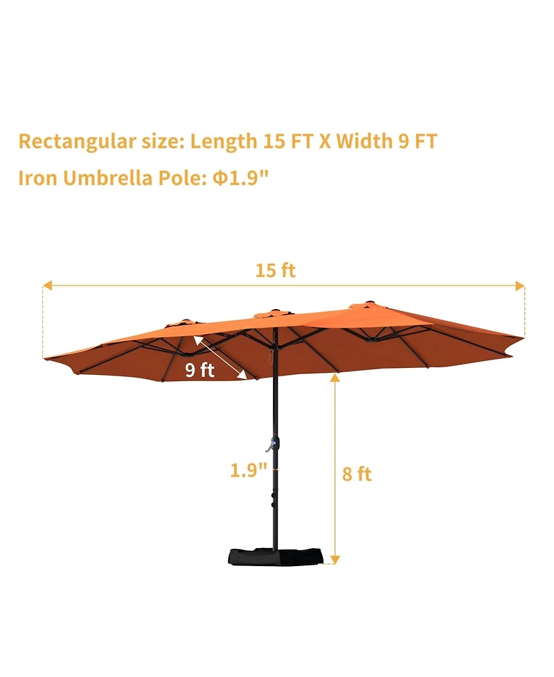 Clihome 15 ft. Steel Patio Umbrella, with Base and Sandbags, Weather-Resistant,Tan