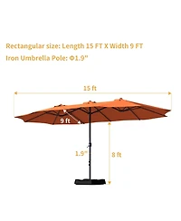 Clihome 15 ft. Steel Patio Umbrella, with Base and Sandbags, Weather-Resistant,Tan