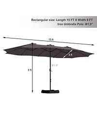 Clihome 15 ft. Steel Patio Umbrella, with Base and Sandbags, Weather-Resistant,Tan