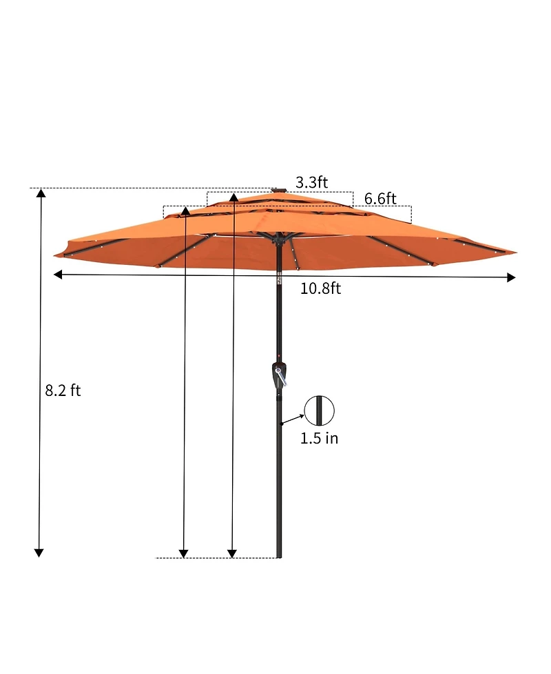 Clihome 3-Tier Patio Umbrella with Led Lights 11ft Outdoor Table Large Pool For Deck, Pool, Garden,