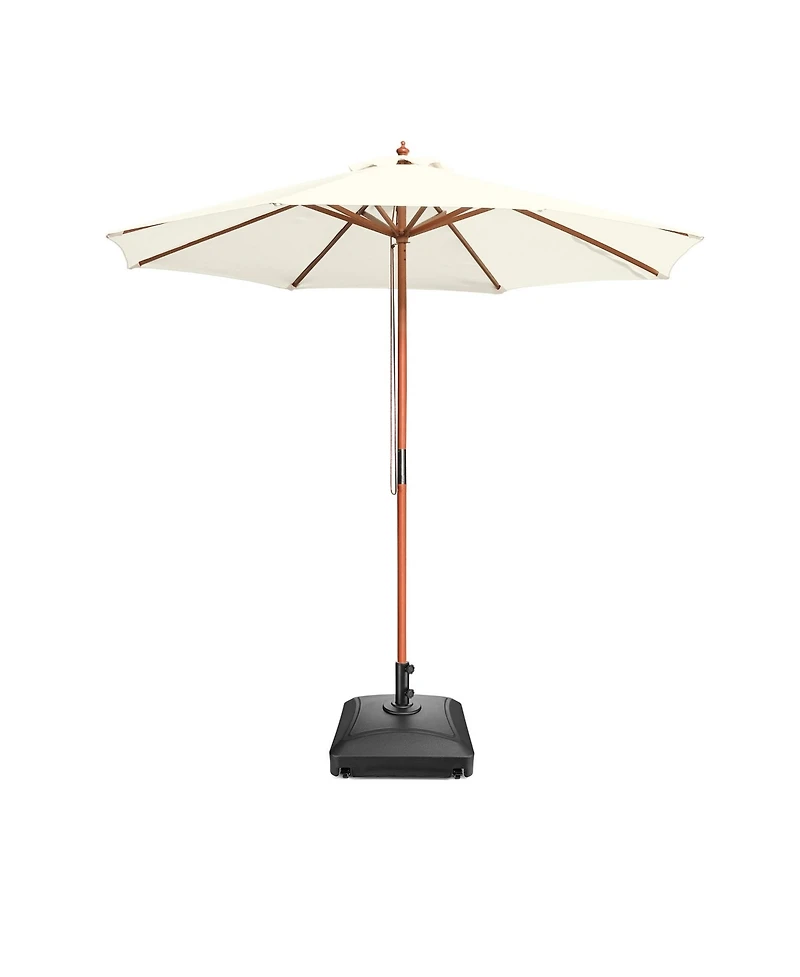 Yescom 9ft Solid Wood Outdoor Patio Umbrella with Base Included Parasol Wheels Stand for Bistro Market Garden Deck Yard Poolside Ivory