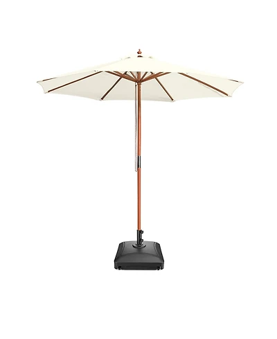 Yescom 9ft Solid Wood Outdoor Patio Umbrella with Base Included Parasol Wheels Stand for Bistro Market Garden Deck Yard Poolside Ivory