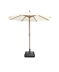 Yescom 9ft Solid Wood Outdoor Patio Umbrella with Base Included Parasol Wheels Stand for Bistro Market Garden Deck Yard Poolside Ivory