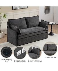 Streamdale Furniture Corduroy Pull Out Sofa Bed with Usb Charging