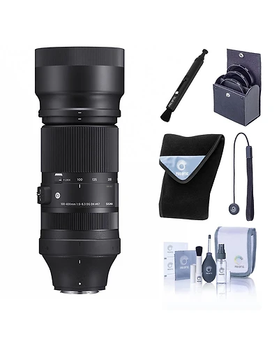 Sigma 100-400mm f/5-6.3 Dg Dn Os Contemporary Lens for Fujifilm X, Bundle with 67mm Filter Kit, Lens Wrap, Lens Cleaner, Lens Cap Tether and Cleaning