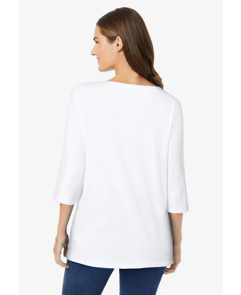 Woman Within Women's Perfect Three-Quarter Sleeve Boatneck Tee