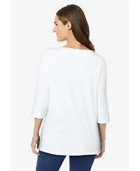 Woman Within Women's Perfect Three-Quarter Sleeve Boatneck Tee