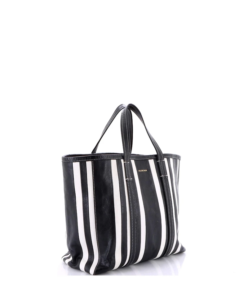 Pre-Owned Balenciaga Medium Barbes East West Shopper Tote Striped Leather