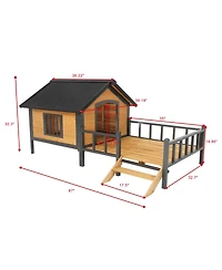 Streamdale Furniture Large Wooden Cabin Dog Kennel with Porch