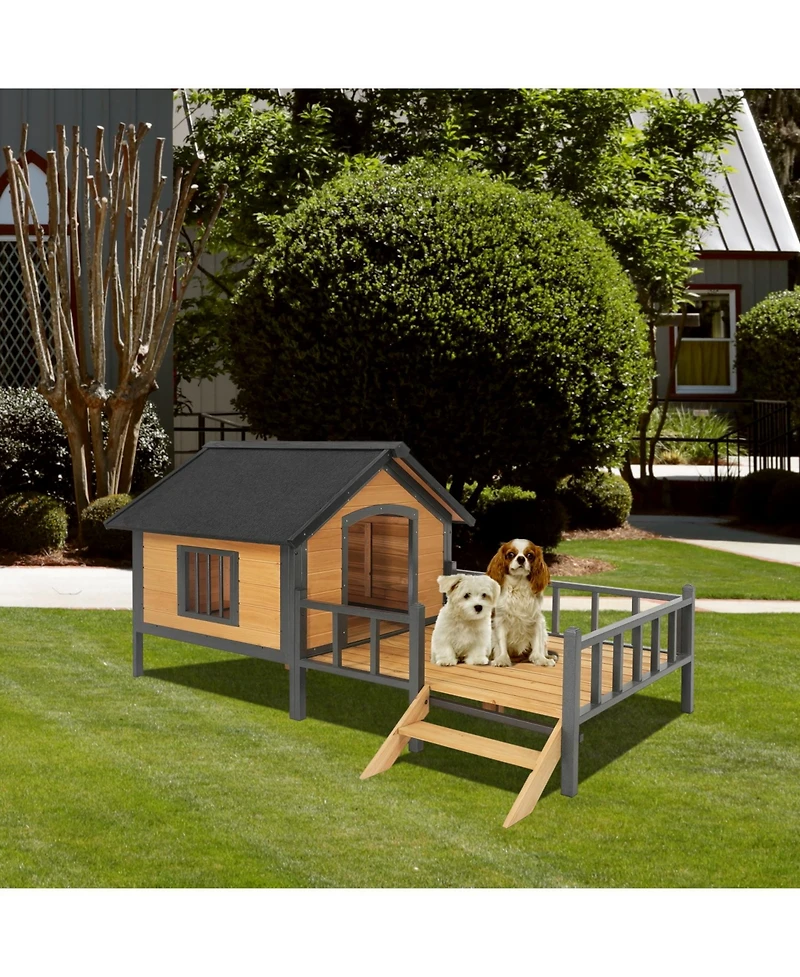 Streamdale Furniture Large Wooden Cabin Dog Kennel with Porch