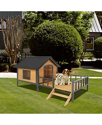 Streamdale Furniture Large Wooden Cabin Dog Kennel with Porch