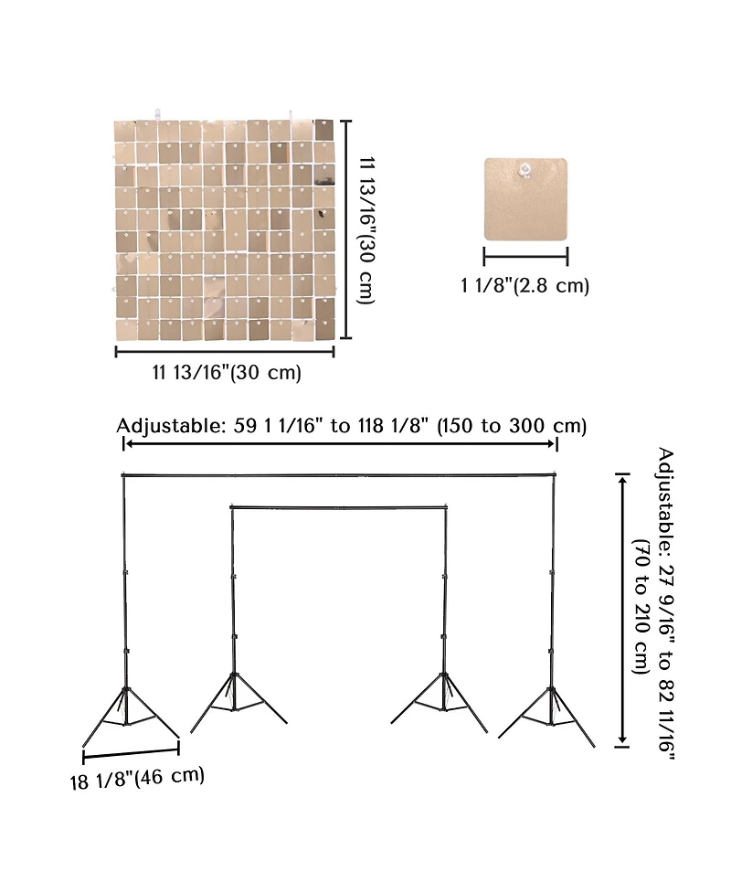 Instahibit 10x7 Ft Shimmer Wall Backdrop with Stand 72 Pcs Panels Decor for Wedding Party
