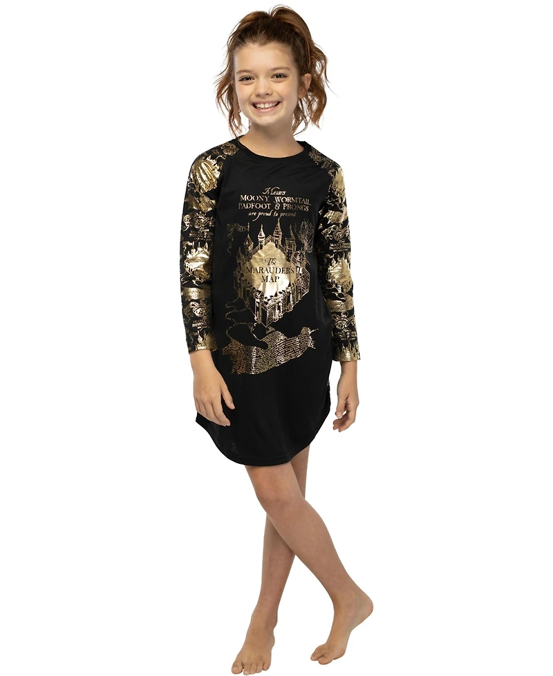 Harry Potter Big Girls Nightgown Marauders Map Raglan Long-Sleeve Sleep Pajama Loungewear