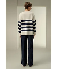 Lilysilk Women's Striped Wool-Cashmere Oversized Sweater