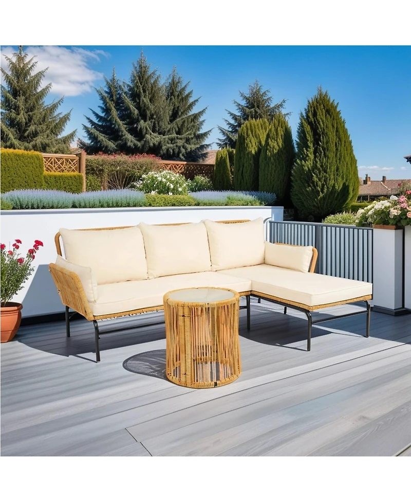 Flynama 3 Piece Outdoor Wicker Patio Set with 3.15 Inch Cushions