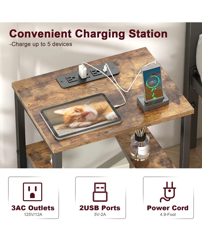 Mr Ironstone Nightstand with Charging Station & Adjustable Led Lights