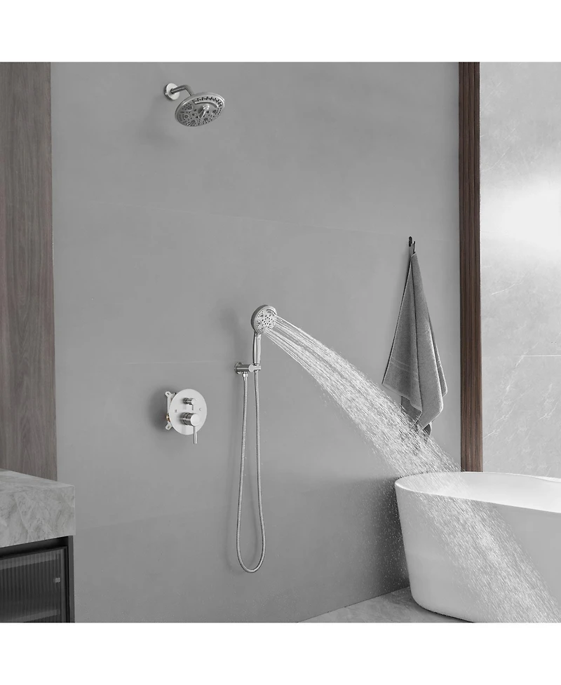 Greenspring Single-Handle 1-Spray Round Rain Shower Faucet Set with Rain Shower Head & Hand Shower in Brushed Nickel (Valve Included)