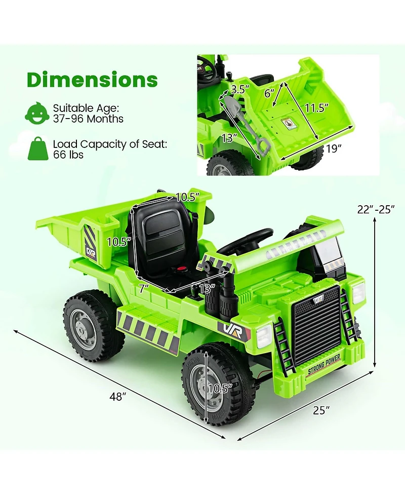 Kids Ride-On Dump Truck with Wireless Connection Music Led Lights Soft Start