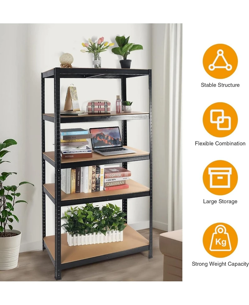 71 Inch Heavy Duty Garage Shelves 2000LBS Capacity 5-Tier Adjustable Storage Rack