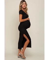 Pinkblush Maternity Black Basic Ribbed Side Slit Midi Dress