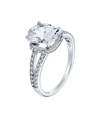 Bling Jewelry Classic 3CTW Cubic Zirconia Halo Solitaire Oval Promise Ring Cz Pave Split Shank Thin Band 14K Gold Plated .925 Sterling Silver