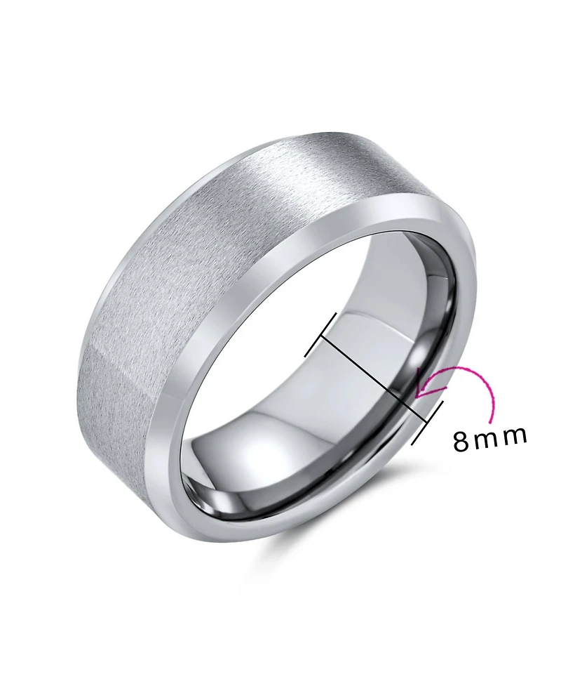 Bling Jewelry 8MM Matte Brushed Titanium Band Ring – Beveled Polished Edge Silver Tone