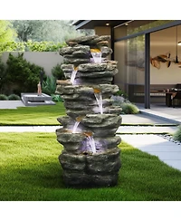 SunJet 40" High 6-Tiers Cascading Rock Outdoor Water Fountain with Led Lights