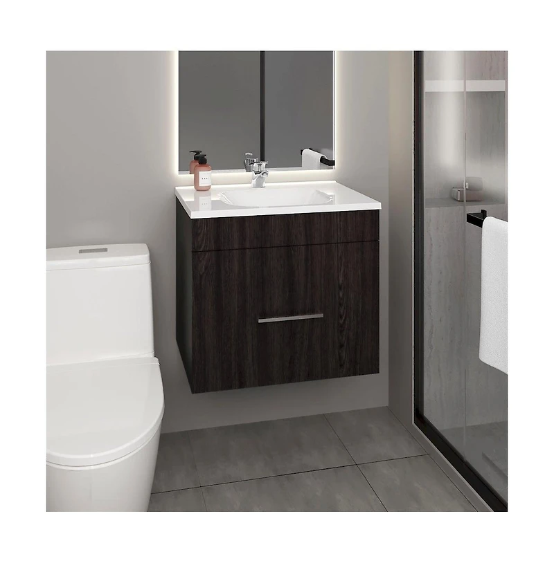 Tuhome One door Batroom Vanity Hatta Black Mdf