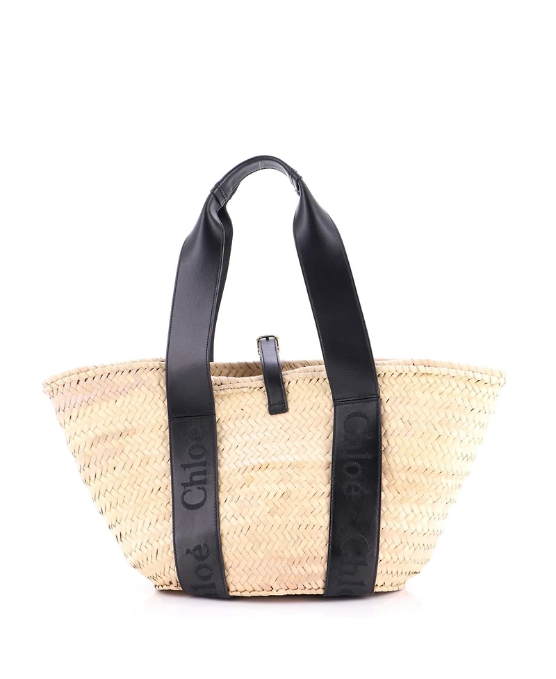 Pre-Owned Chloe Medium Sense Basket Tote Raffia with Leather