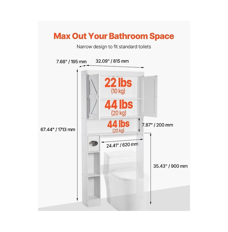 Over-Toilet Storage Cabinet with Adjustable Shelf for Bathroom Organization