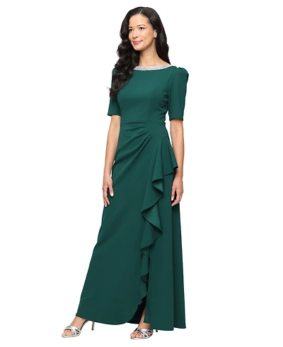 Alex Evenings Women's Embellished-Neck Ruffle Gown